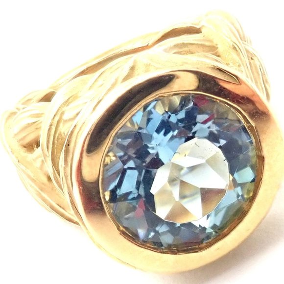 Authentic! Angela Cummings 18k Yellow Gold Large Aquamarine Ring - Picture 1 of 8